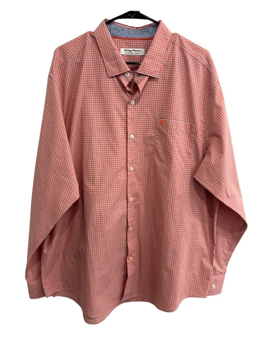 Tommy Bahama XL Mens Newport Coast Orange Blue Checkered Button Down Shirt Boho